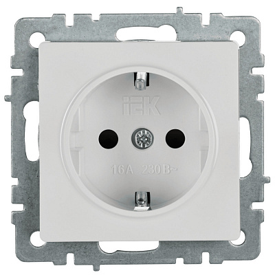 Розетка с заземлением и защитными шторками IEK Brite РС14-1-0-БрБ белый BR-R14-16-K01