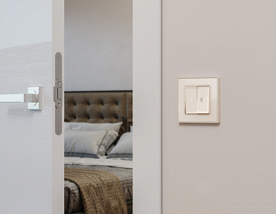 Комплект механизма 2-клавишного выключателя с подсветкой 5600K ALFA MA304015 Бежевый глянец QUANT