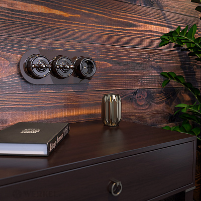 Выключатель на 4 положения двухклавишный Werkel Ретро W5620014 коричневый a051052