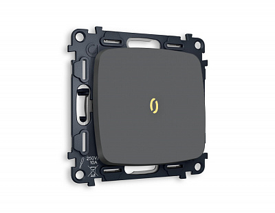 Комплект механизма 1-клавишного выключателя с подсветкой 3200K OMEGA MO902010 Графит мягкое касание QUANT