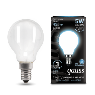 Лампа Gauss Filament Шар 5W 450lm 4100К Е14 LED 105201205