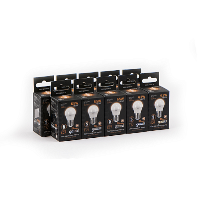 Лампа Gauss Шар 6.5W 520lm 3000K E27 LED 105102107 (15 шт)