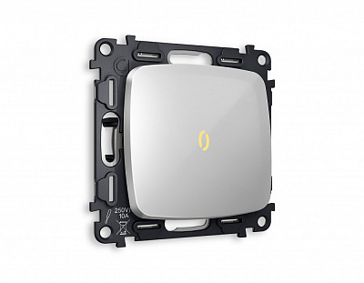 Комплект механизма 1-клавишного выключателя с подсветкой 3200K OMEGA MO402010 Серебро глянец QUANT