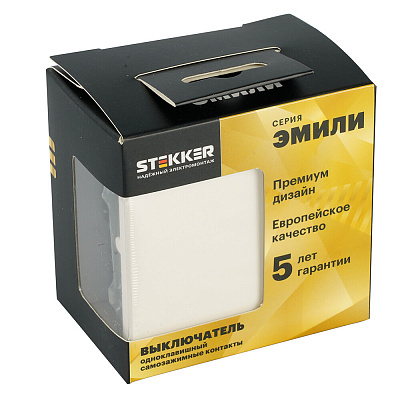 Выключатель 1-клавишный (механизм), СЗК, STEKKER Эмили, 250В, 10А, RSW10-5103-01ZK, белый фарфор, soft touch