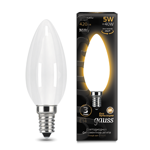 Лампа Gauss Filament Свеча 5W 420lm 2700К Е14 LED 103201105