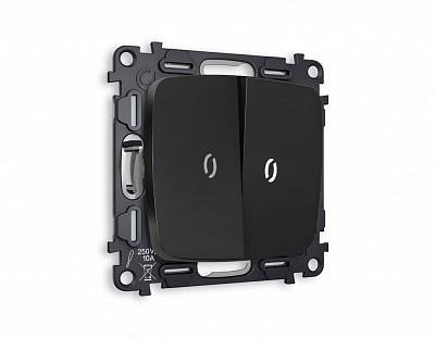 Комплект механизма 2-клавишного выключателя с подсветкой 5600K OMEGA MO804015 Черный матовый QUANT