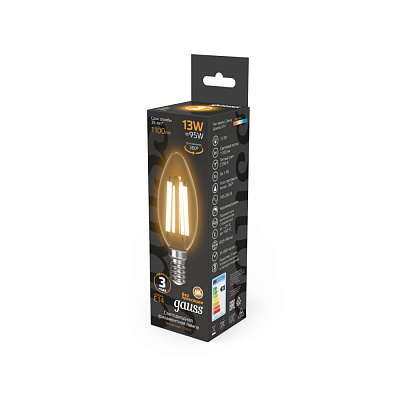 Лампа Gauss Filament Свеча 13W 1100lm 2700К Е14 LED 1/10/50 103801113 (20 шт)