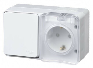 Выключатель одноклавишный с розеткой SE AtlasDesign Profi54 белый IP54 ATN540170