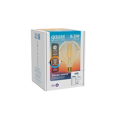 Умная Wi-fi филаментная лампочка Gauss Smart Light ССТ DIM  E27 Diamond 7 Вт 2700-6500K 1370112