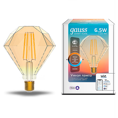 Умная Wi-fi филаментная лампочка Gauss Smart Light ССТ DIM  E27 Diamond 7 Вт 2700-6500K 1370112