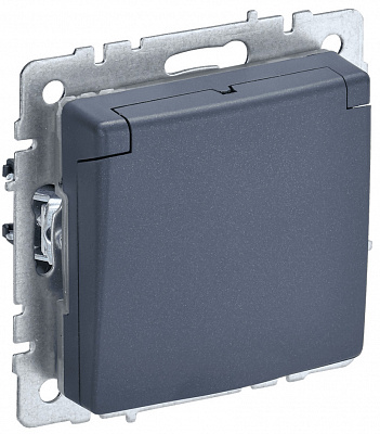 Розетка с заземлением и защитными шторками с крышкой IEK Brite РСбш10-3-БрМ маренго BR-R16-16-K35