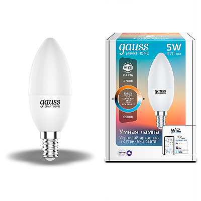 Умная Wi-fi лампочка Gauss Smart Light ССТ DIM  E14 C37 5 Вт 2700-6500K 1110112
