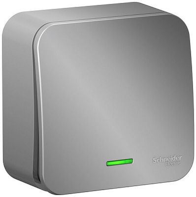 Выключатель одноклавишный SE Blanca с подсветкой с изолированой пластиной алюминий BLNVA101113