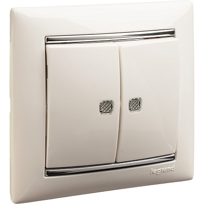 Выключатель двухклавишный с подсветкой белый Legrand Valena Classic 774428