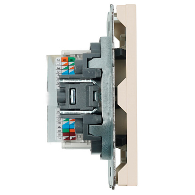 Розетка компьютерная 2-местная RJ-45 (механизм), STEKKER Эмили, RST00-5111-08, кашемир, soft touch