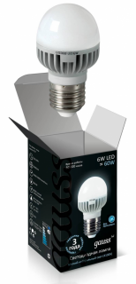 Лампа Gauss шар 6Вт Е27 4100К EB105102206