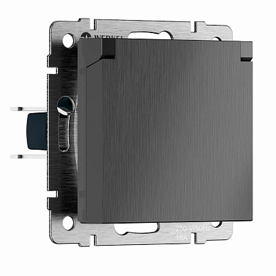 Розетка IP44 с заземлением, с защитной крышкой и шторками N Werkel графит рифленый W1171204 a069599