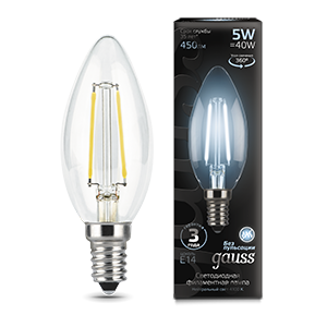 Лампа Gauss Filament Свеча 5W 450lm 4100К Е14 LED 103801205