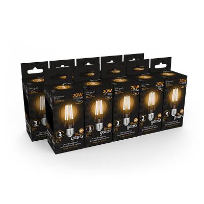 Лампа Gauss Filament А60 20W 1800lm 2700К Е27 LED 102902120 (10 шт)