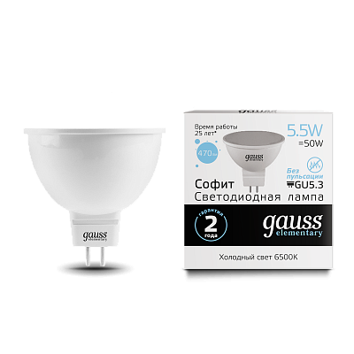 Лампа Gauss Elementary MR16 5.5W 470lm 6500К GU5.3 LED 13536