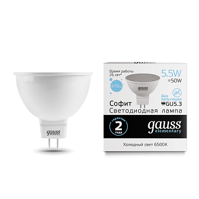 Лампа Gauss Elementary MR16 5.5W 470lm 6500К GU5.3 LED 13536 (3 шт)