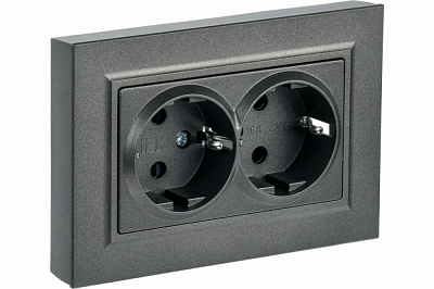 Розетка двойная с заземлением IEK Brite РС12-3-БрТБ бронза BR-R21-16-K45-F