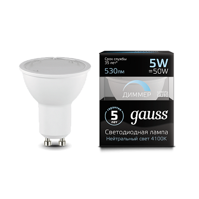 Лампа Gauss MR16 5W 530lm 4100K GU10 LED 101506205-D
