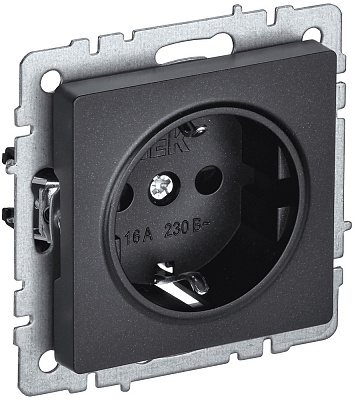 Розетка с заземлением и защитными шторками IEK Brite РС14-1-0-БрЧ черный BR-R14-16-K02