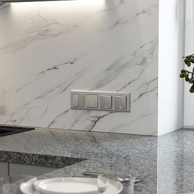 Переключатель одноклавишный проходной с подсветкой Werkel серебряный матовый a063615