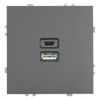 Розетка 2-местная USB + Type C (механизм), STEKKER Эмили, 250В, 20W, RST10-5115-10, платиново-серый, soft touch