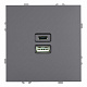 Розетка 2-местная USB + Type C (механизм), STEKKER Эмили, 250В, 20W, RST10-5115-10, платиново-серый, soft touch