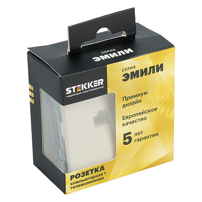 Розетка TV + компьютерная RJ-45 (механизм), STEKKER Эмили, RST00-5106-08, кашемир, soft touch