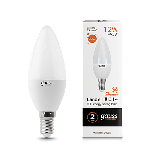 Лампа Gauss Elementary Свеча 12W 880lm 3000K Е14 LED 33112