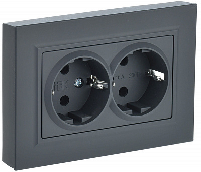Розетка двойная с заземлением и защитными шторками IEK Brite РСш12-3-БрГ графит BR-R24-16-K53-F