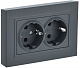 Розетка двойная с заземлением и защитными шторками IEK Brite РСш12-3-БрГ графит BR-R24-16-K53-F