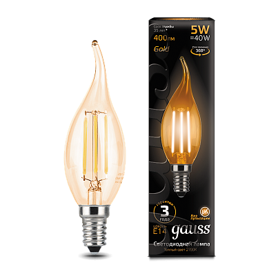 Лампа Gauss Filament Свеча на ветру 5W 400lm 2700К Е14 LED 104801005