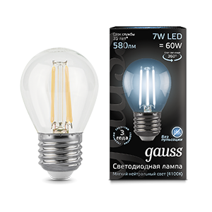 Лампа Gauss Filament Шар 7W 580lm 4100К Е27 LED 105802207