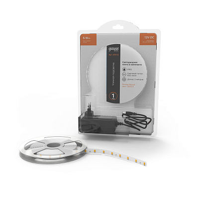 Лента Gauss Basic в комплекте LED 2835/60 12V 6W/m 600lm/m 3000K 8mm IP65 5м 1/50 BT013