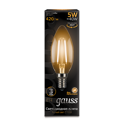 Лампа Gauss Filament Свеча 5W 420lm 2700К Е14 LED 103801105 (2 шт)