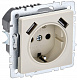 Розетка с заземлением и защитными шторками USB IEK Brite A+A 2,1А РЮш10-1-БрКр бежевый BR-R14-16-U21-D21-K10
