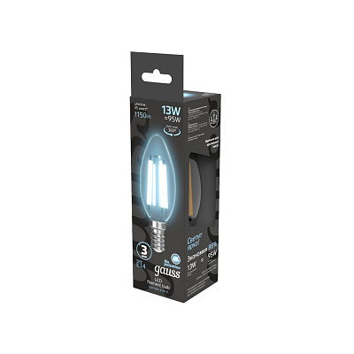 Лампа Gauss Filament Свеча 13W 1150lm 4100К Е14 LED 1/10/50 103801213 (10 шт)