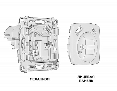 Комплект механизма электрической розетки OMEGA MO910010 Графит мягкое касание 2USB A+C 20W быстрая зарядка с заземлением и шторками 2P+E 16A-250 QUANT