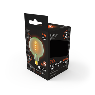 Лампа Gauss Filament G125 5W 190lm 1800К Е27  LED 1012802105 (15 шт)