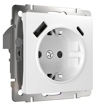 Розетка с заземлением и USB Werkel белые a056272
