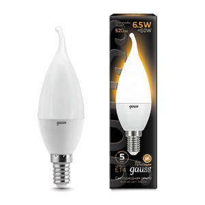 Лампа Gauss Свеча на ветру 6.5W 520lm 3000K E14 LED 104101107
