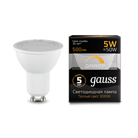 Лампа Gauss MR16 5W 500lm 3000K GU10 LED 101506105-D