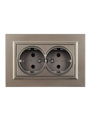 Розетка двойная с заземлением и защитными шторками IEK Brite РСш12-3-БрШ шампань BR-R24-16-K37-F