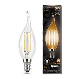 Лампа Gauss Filament Свеча на ветру 5W 420lm 2700К Е14 LED 104801105