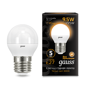Лампа Gauss Шар 9.5W 890lm 3000K E27 LED 105102110