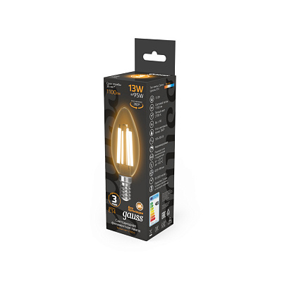 Лампа Gauss Filament Свеча 13W 1100lm 2700К Е14 LED 1/10/50 103801113 (12 шт)